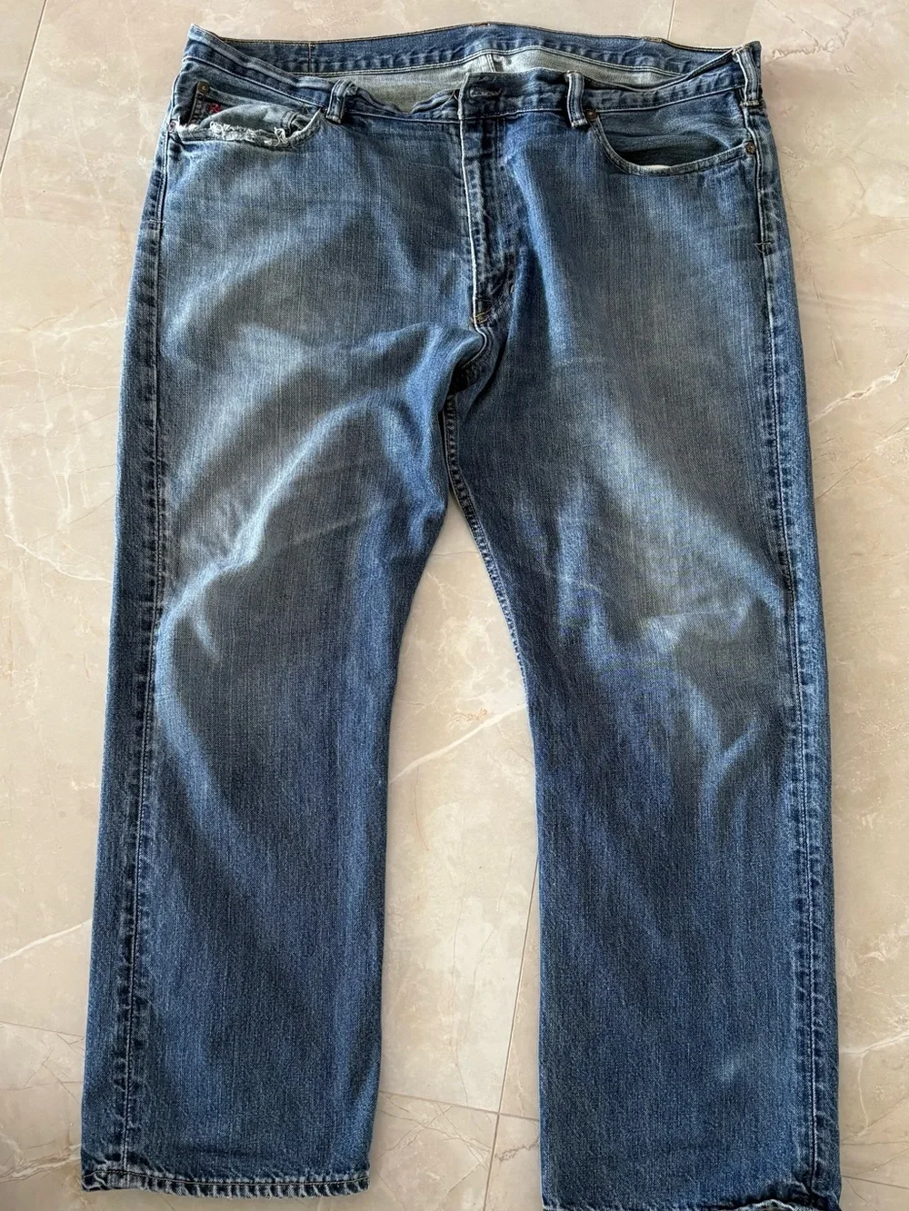 Polo Ralph Lauren Men's Vintage 867 Distressed Straight Leg Blue Jeans 40 x 30